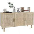 Sideboard-Buffetschrank, Küchenschrank, Kaffeebarschrank mit 3 Rattantüren und verstellbaren Einlegeböden, naturfarben gemischt