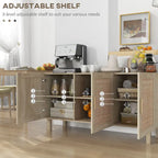 Sideboard-Buffetschrank, Küchenschrank, Kaffeebarschrank mit 3 Rattantüren und verstellbaren Einlegeböden, naturfarben gemischt