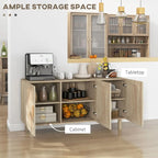 Sideboard-Buffetschrank, Küchenschrank, Kaffeebarschrank mit 3 Rattantüren und verstellbaren Einlegeböden, naturfarben gemischt