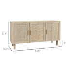 Sideboard-Buffetschrank, Küchenschrank, Kaffeebarschrank mit 3 Rattantüren und verstellbaren Einlegeböden, naturfarben gemischt