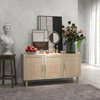 Sideboard-Buffetschrank, Küchenschrank, Kaffeebarschrank mit 3 Rattantüren und verstellbaren Einlegeböden, naturfarben gemischt