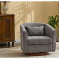 Grey Upholstered 360 Swivel Accent Chair with Wood Base