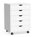 Mobiele dossierkast met 5 laden, verticale houten opbergkast met 4 wielen, rollende organizer onder het bureau