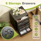 Mobiele dossierkast met 5 laden, verticale houten opbergkast met 4 wielen, rollende organizer onder het bureau