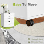 Mobiele dossierkast met 5 laden, verticale houten opbergkast met 4 wielen, rollende organizer onder het bureau
