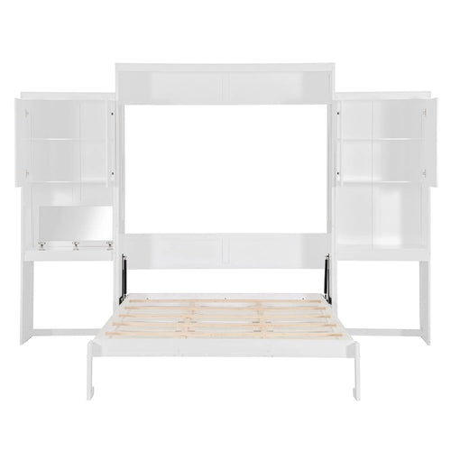 All-in-one Murphy Bed with Desk, Vanity and Wardrobe Queen Folding Bed