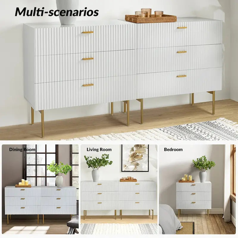 Modern 3-Drawer Dresser Nightstand with Metal Legs Set of 2 by