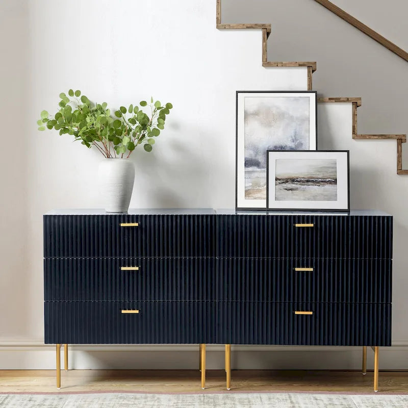 Modern 3-Drawer Dresser Nightstand with Metal Legs Set of 2 by