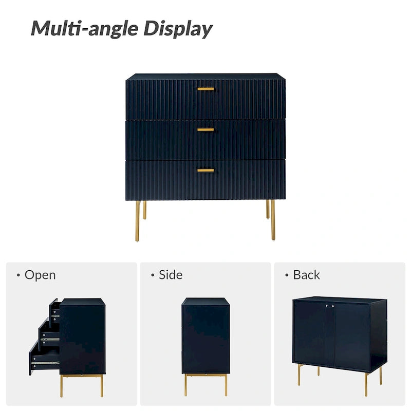 Modern 3-Drawer Dresser Nightstand with Metal Legs Set of 2 by