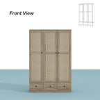 Natural Charm Wooden Armoire - Breathable Rattan Design Ample Storage