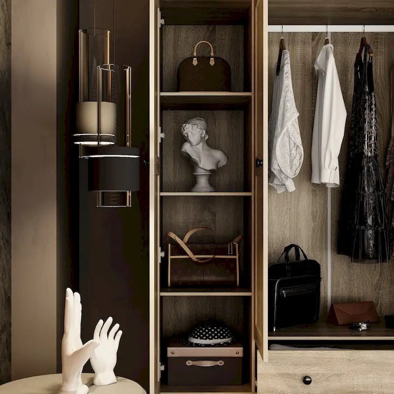 Natural Charm Wooden Armoire - Breathable Rattan Design Ample Storage