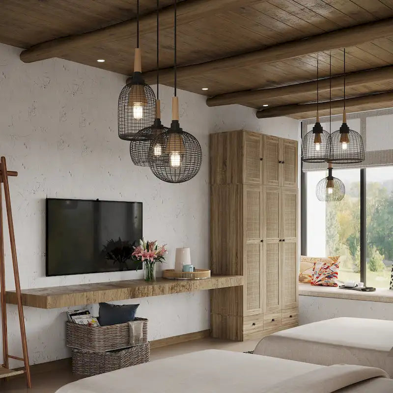 Natural Charm Wooden Armoire - Breathable Rattan Design Ample Storage