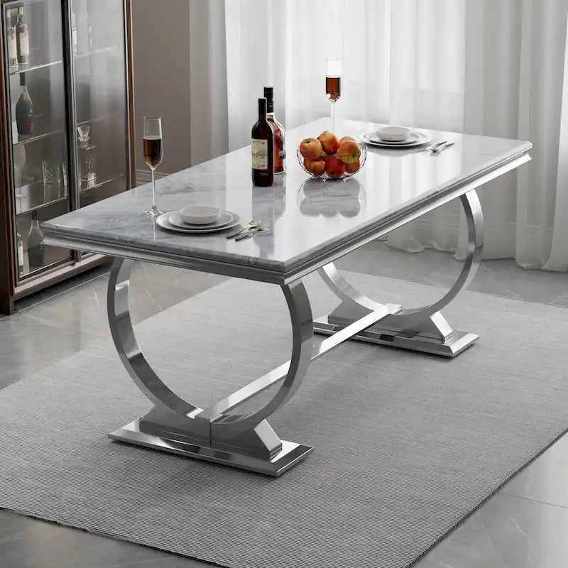Luxury Dining Table with Polished Metal Circle Base - 72 Inch