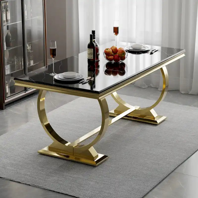 Luxury Dining Table with Polished Metal Circle Base - 72 Inch