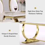 Luxury Dining Table with Polished Metal Circle Base - 72 Inch