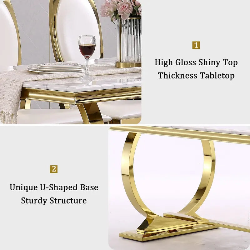 Luxury Dining Table with Polished Metal Circle Base - 72 Inch