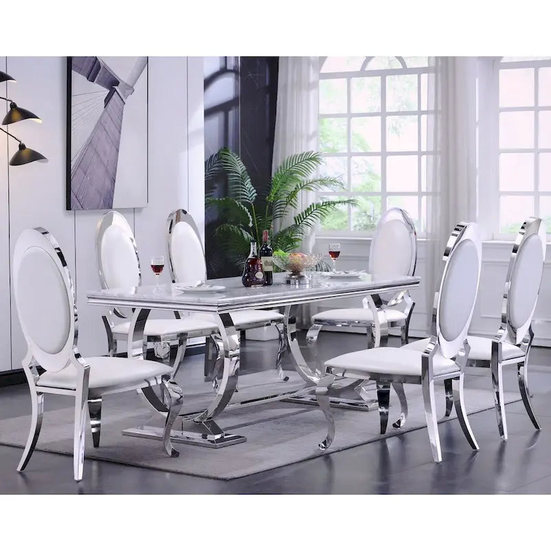 Luxury Dining Table with Polished Metal Circle Base - 72 Inch