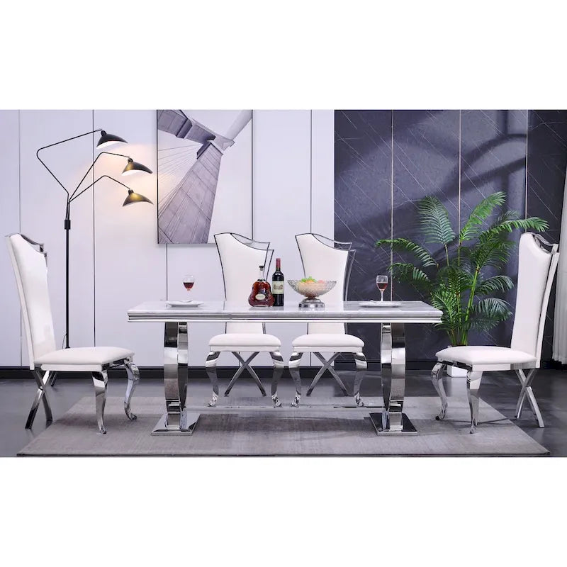 Luxury Dining Table with Polished Metal Circle Base - 72 Inch