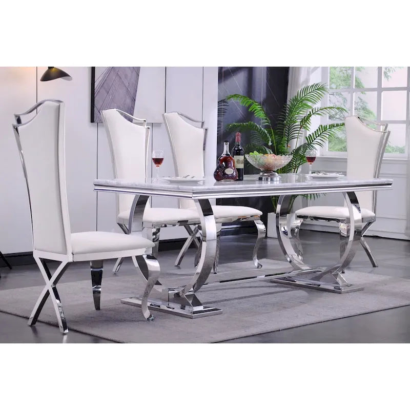 Luxury Dining Table with Polished Metal Circle Base - 72 Inch