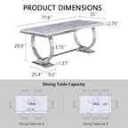 Luxury Dining Table with Polished Metal Circle Base - 72 Inch