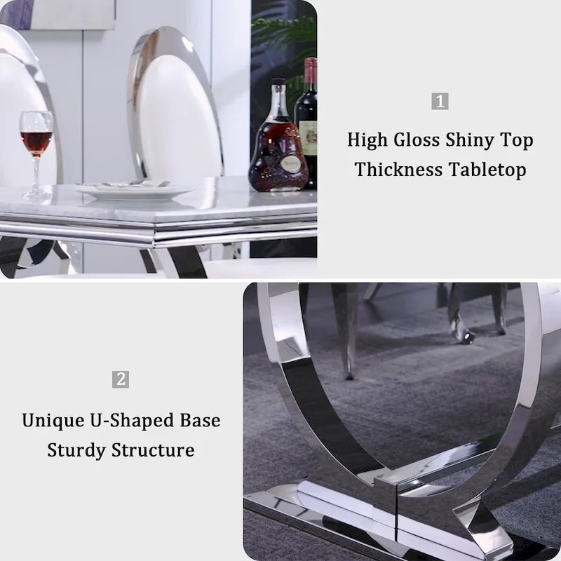 Luxury Dining Table with Polished Metal Circle Base - 72 Inch