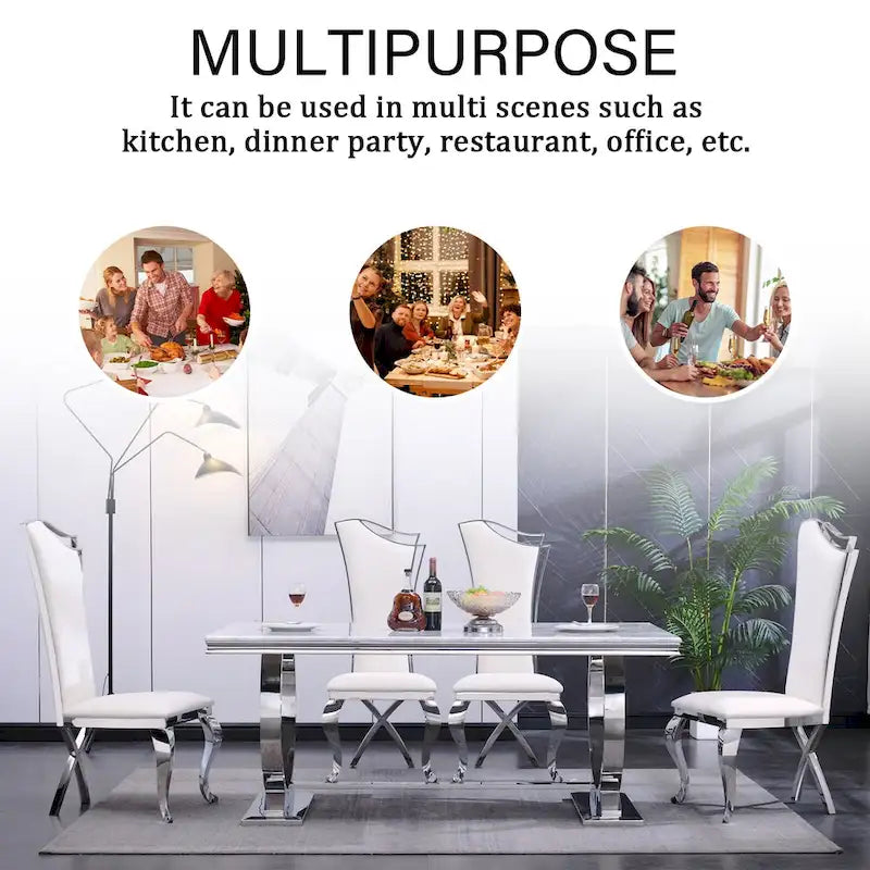Luxury Dining Table with Polished Metal Circle Base - 72 Inch