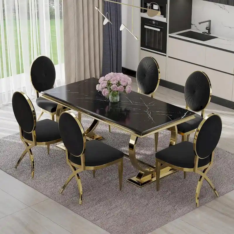 Luxury Dining Table with Polished Metal Circle Base - 72 Inch