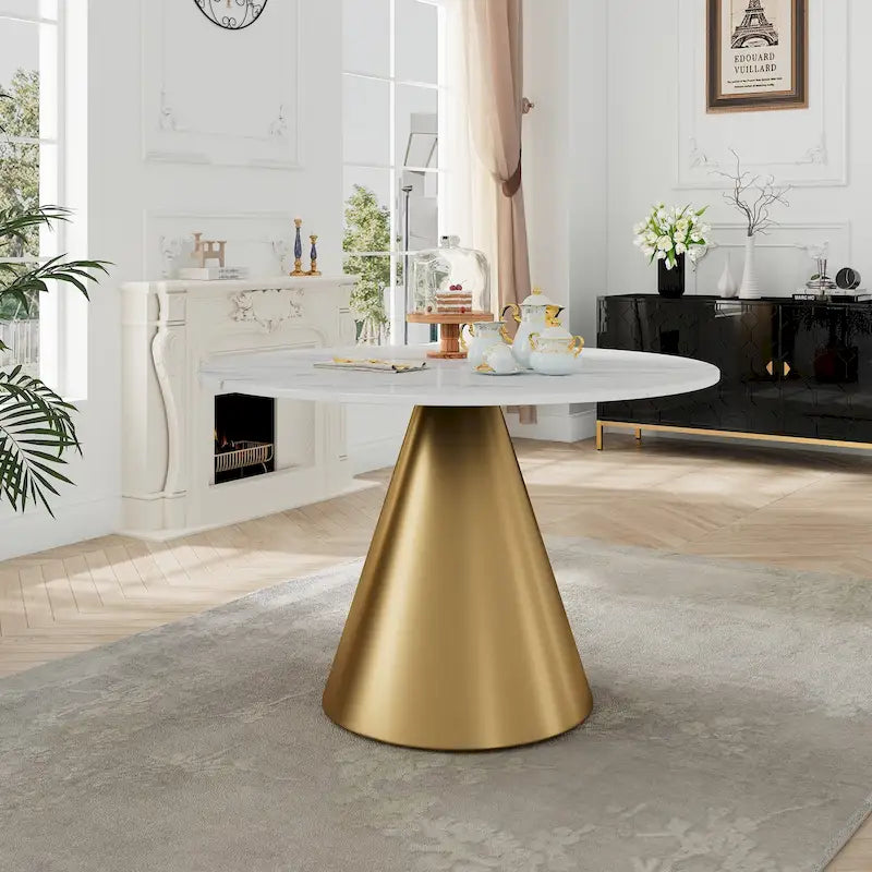 Round Marble Top Metal Dining Table