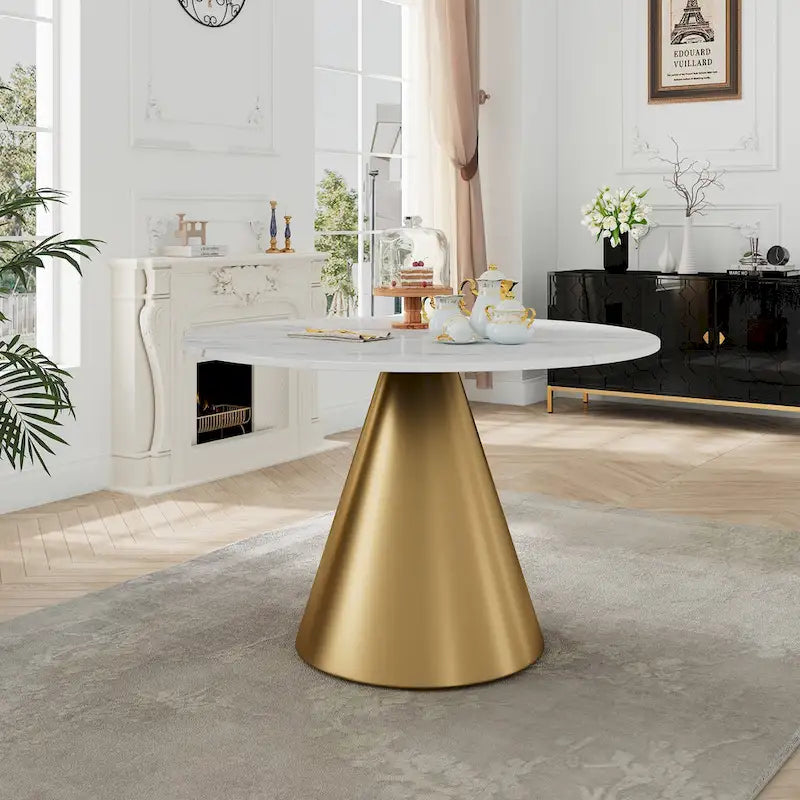 Round Marble Top Metal Dining Table