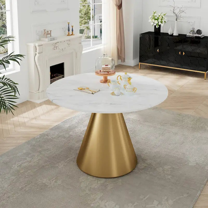 Round Marble Top Metal Dining Table