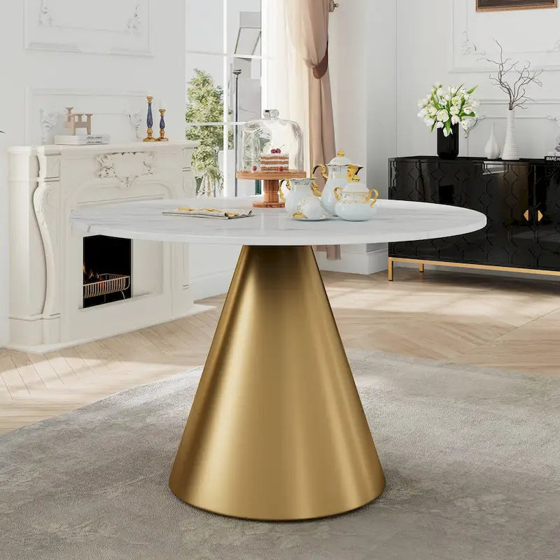 Round Marble Top Metal Dining Table