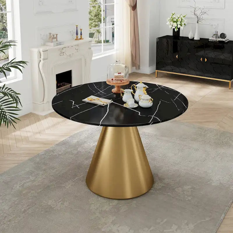 Round Marble Top Metal Dining Table