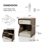 Modern Chestnut Brown 1-Drawer Nightstand with Charging Station and Hidden Storage by