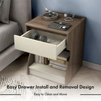 Modern Chestnut Brown 1-Drawer Nightstand with Charging Station and Hidden Storage by