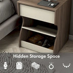 Modern Chestnut Brown 1-Drawer Nightstand with Charging Station and Hidden Storage by