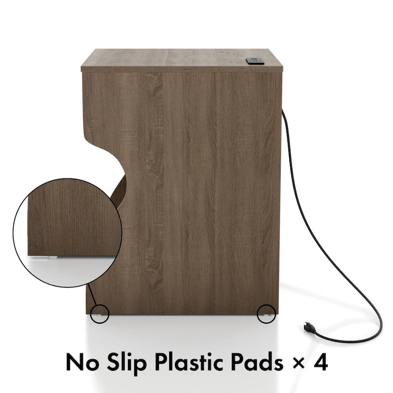 Modern Chestnut Brown 1-Drawer Nightstand with Charging Station and Hidden Storage by