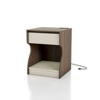 Modern Chestnut Brown 1-Drawer Nightstand with Charging Station and Hidden Storage by