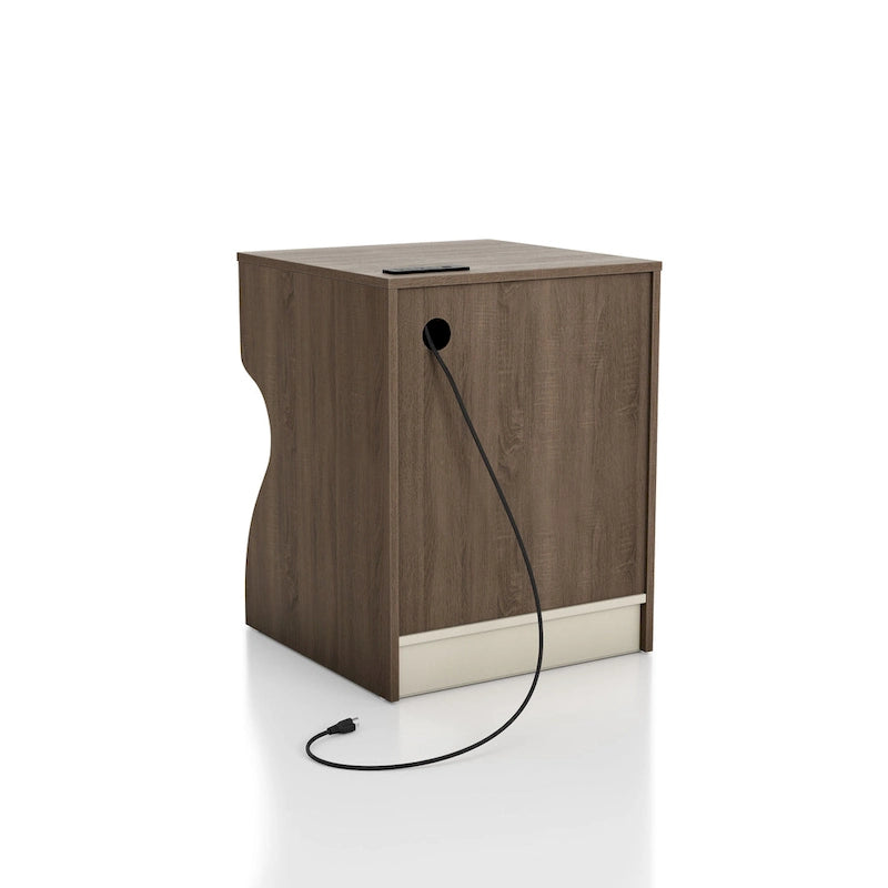 Modern Chestnut Brown 1-Drawer Nightstand with Charging Station and Hidden Storage by