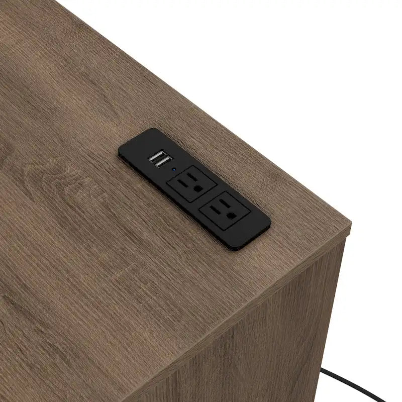 Modern Chestnut Brown 1-Drawer Nightstand with Charging Station and Hidden Storage by