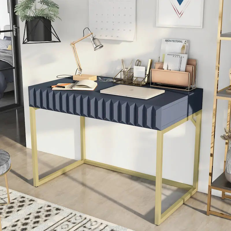 Modern 42-inch Metal Computer Desk with USBs by