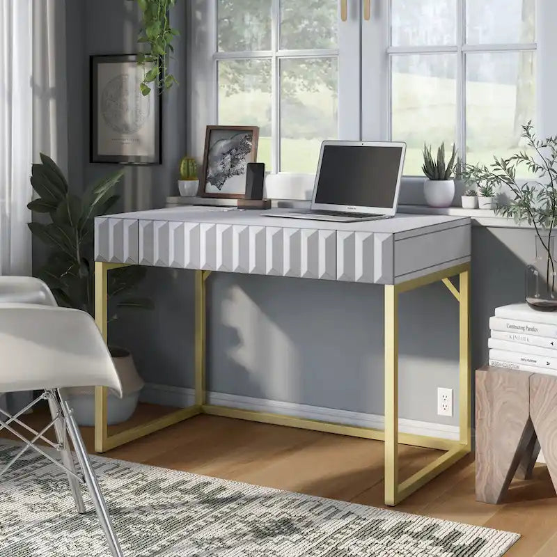 Modern 42-inch Metal Computer Desk with USBs by