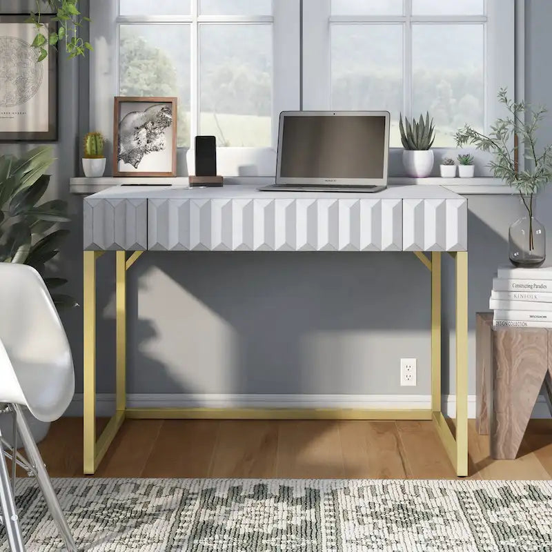 Modern 42-inch Metal Computer Desk with USBs by