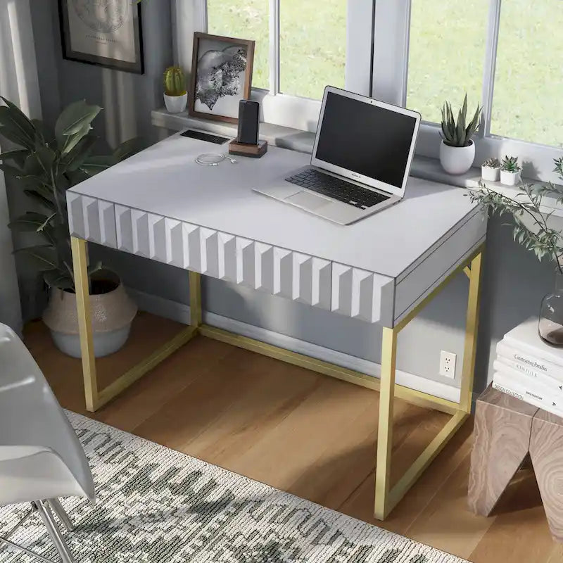 Modern 42-inch Metal Computer Desk with USBs by