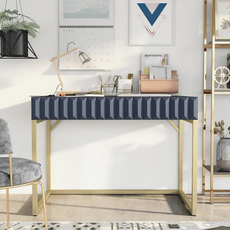 Modern 42-inch Metal Computer Desk with USBs by