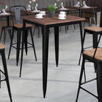 Square Metal Indoor Bar Height Table with Rustic Wood Top - 31.5W x 31.5D x 42H - 31.5W x 31.5D x 42H