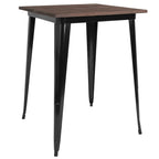 Square Metal Indoor Bar Height Table with Rustic Wood Top - 31.5W x 31.5D x 42H - 31.5W x 31.5D x 42H