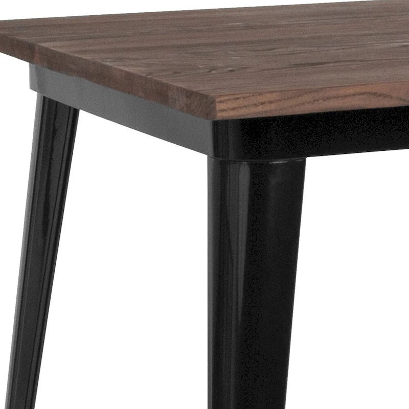 Square Metal Indoor Bar Height Table with Rustic Wood Top - 31.5W x 31.5D x 42H - 31.5W x 31.5D x 42H
