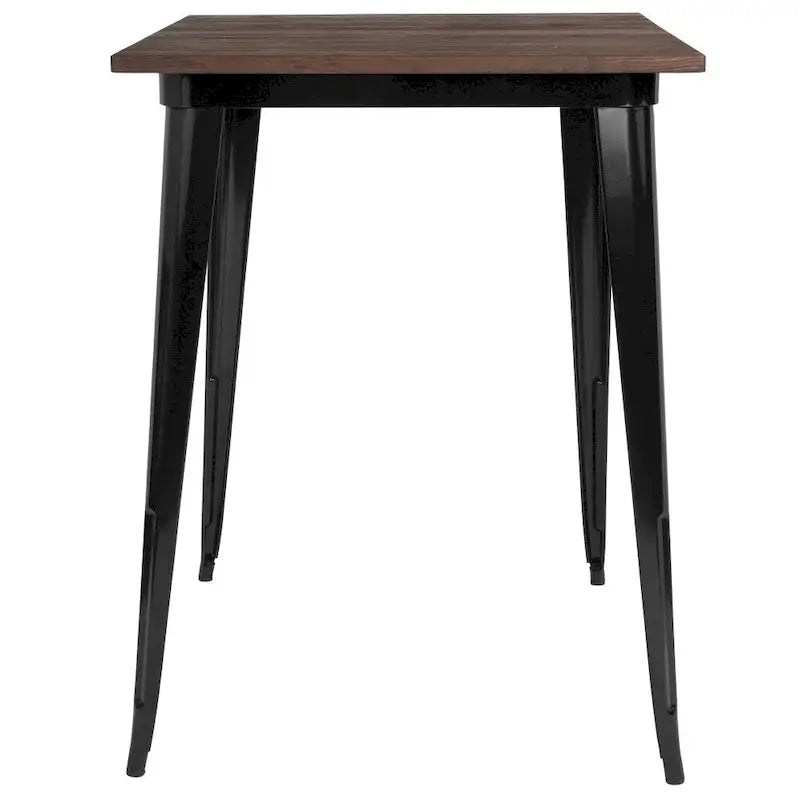 Square Metal Indoor Bar Height Table with Rustic Wood Top - 31.5W x 31.5D x 42H - 31.5W x 31.5D x 42H