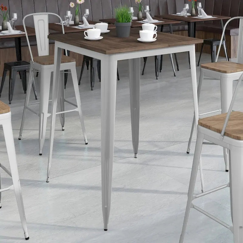 Square Metal Indoor Bar Height Table with Rustic Wood Top - 31.5W x 31.5D x 42H - 31.5W x 31.5D x 42H
