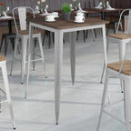 Square Metal Indoor Bar Height Table with Rustic Wood Top - 31.5W x 31.5D x 42H - 31.5W x 31.5D x 42H
